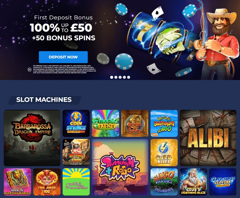 Betnero casino with first deposit bonus banner and slot machine game titles